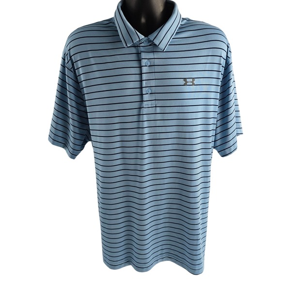 Under Armour XXL The Playoff Polo Shirt Blue Black Striped Mens Golf - Picture 1 of 6